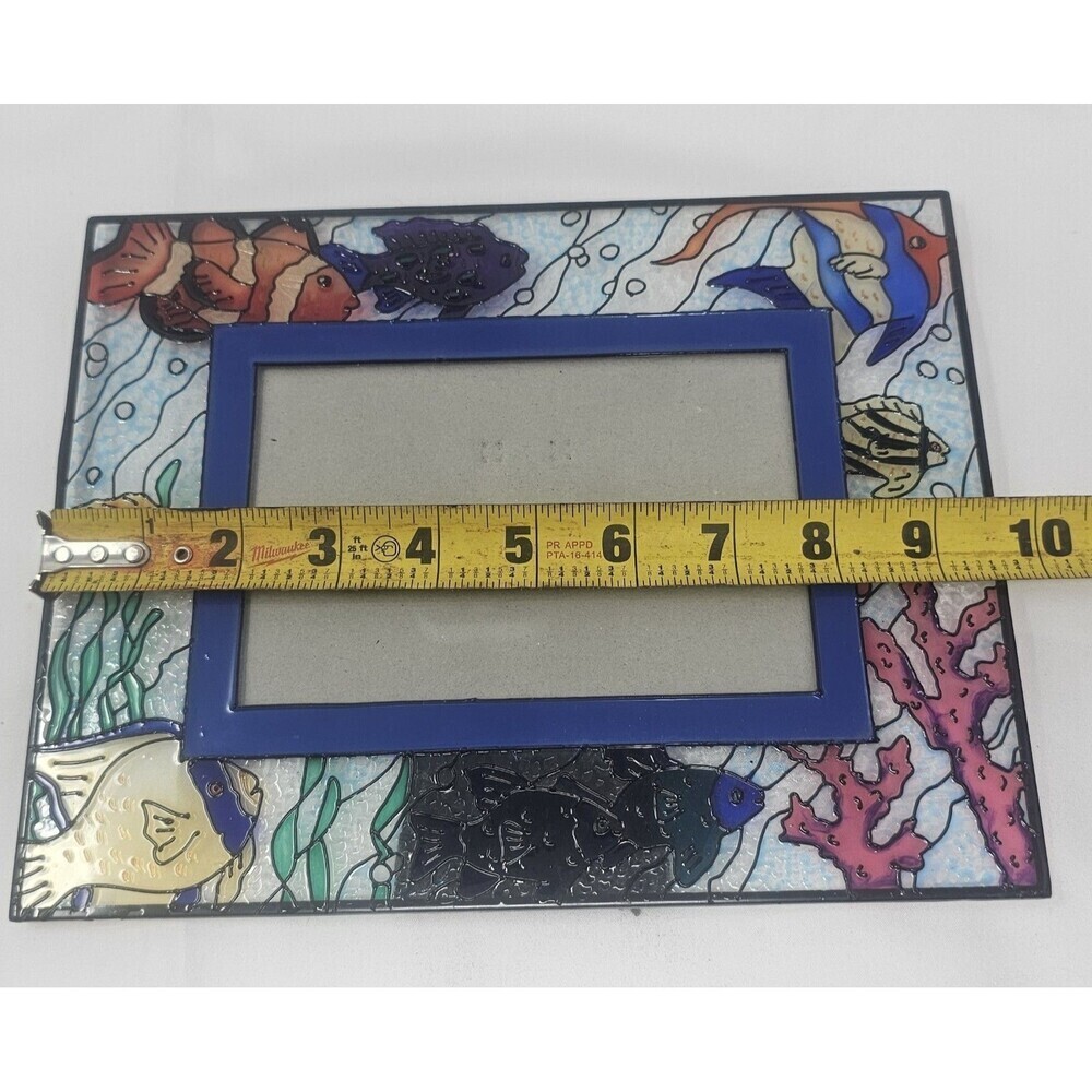 Vintage FIGI Hand Painted Fish Scene  Stained Glass Frame For 4x6 Photo - Picture 10 of 12